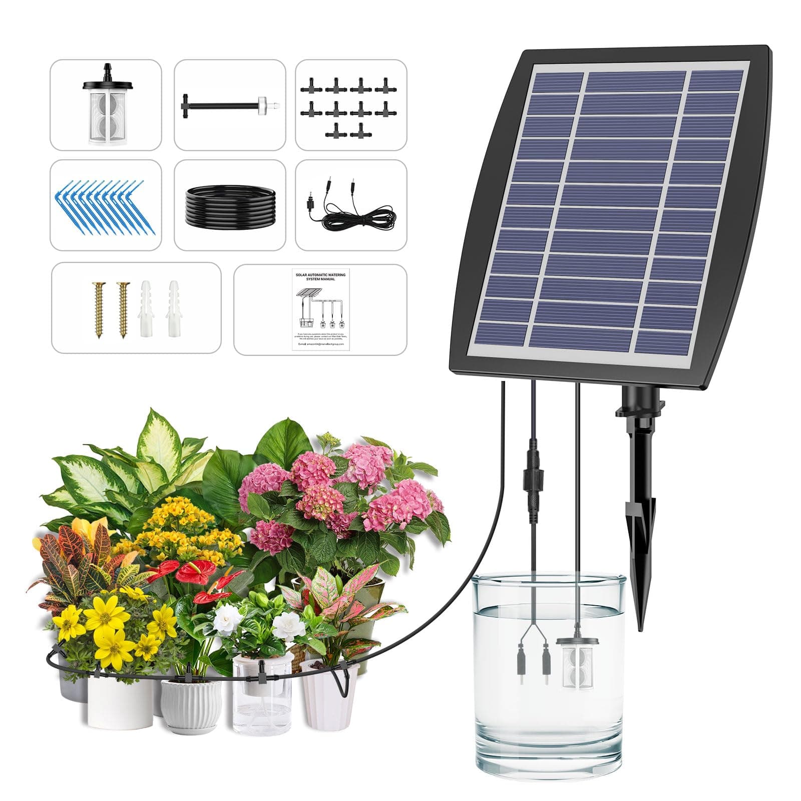 Solar Drip Irrigation System - Supports 20-30 Pots, 12 Timing Modes - Drip Irrigation Kit,Automatic Plant Garden Watering System for Outdoor Plants,Garden, and Potted Plants