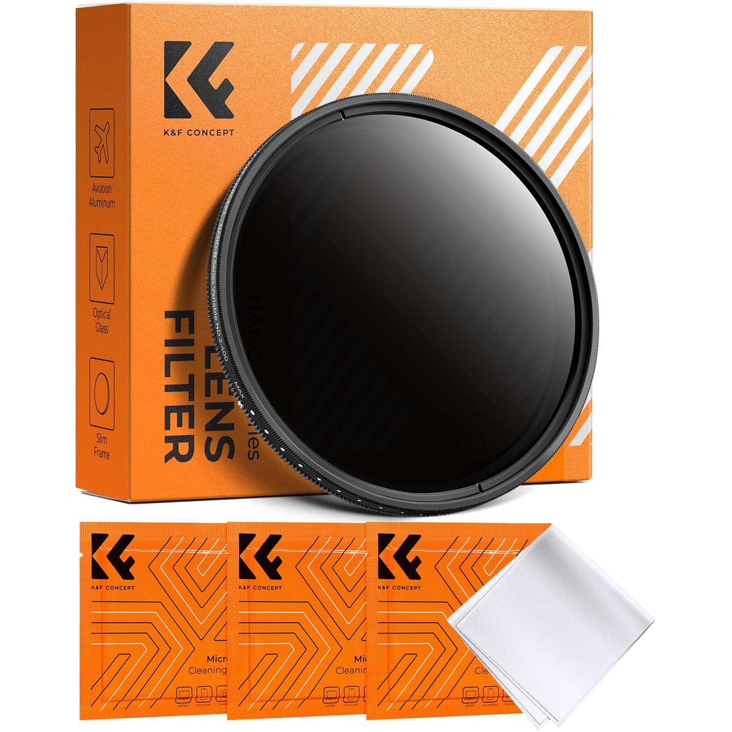 K&F CONCEPT 67mm Variable ND Filter ND2-ND400 Neutral Density Filter Ultra Thin Camera Filter + Microfiber Cloth (67mm ND Filter)