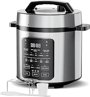 Simple Deluxe 12-in-1 Electric Pressure Cooker, 6QT Stainless Steel & Non-Stick Multi Cooker for Slow Cook, Meat Stew, Cake, Porridge, Multigrain, Dishwasher Safe, Silver