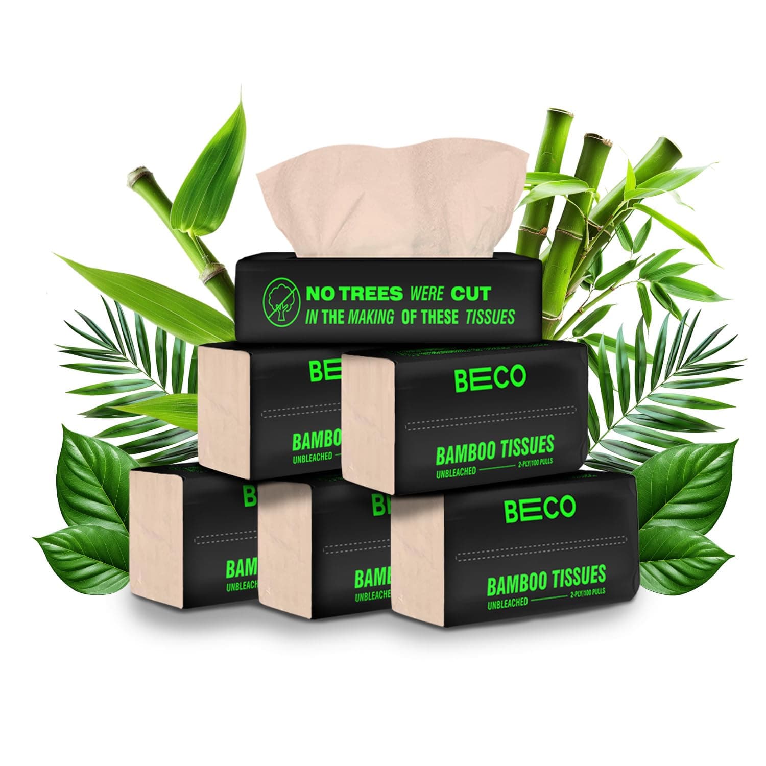 Bamboo Facial Tissue Paper Box-Soft Pack | 100 pulls x 6 packs | Super Soft, Skin Friendly & Highly Absorbent Face Tissue Napkins | Car Tissues | 100% Natural & Ecofriendly | 2 ply-600 Pulls