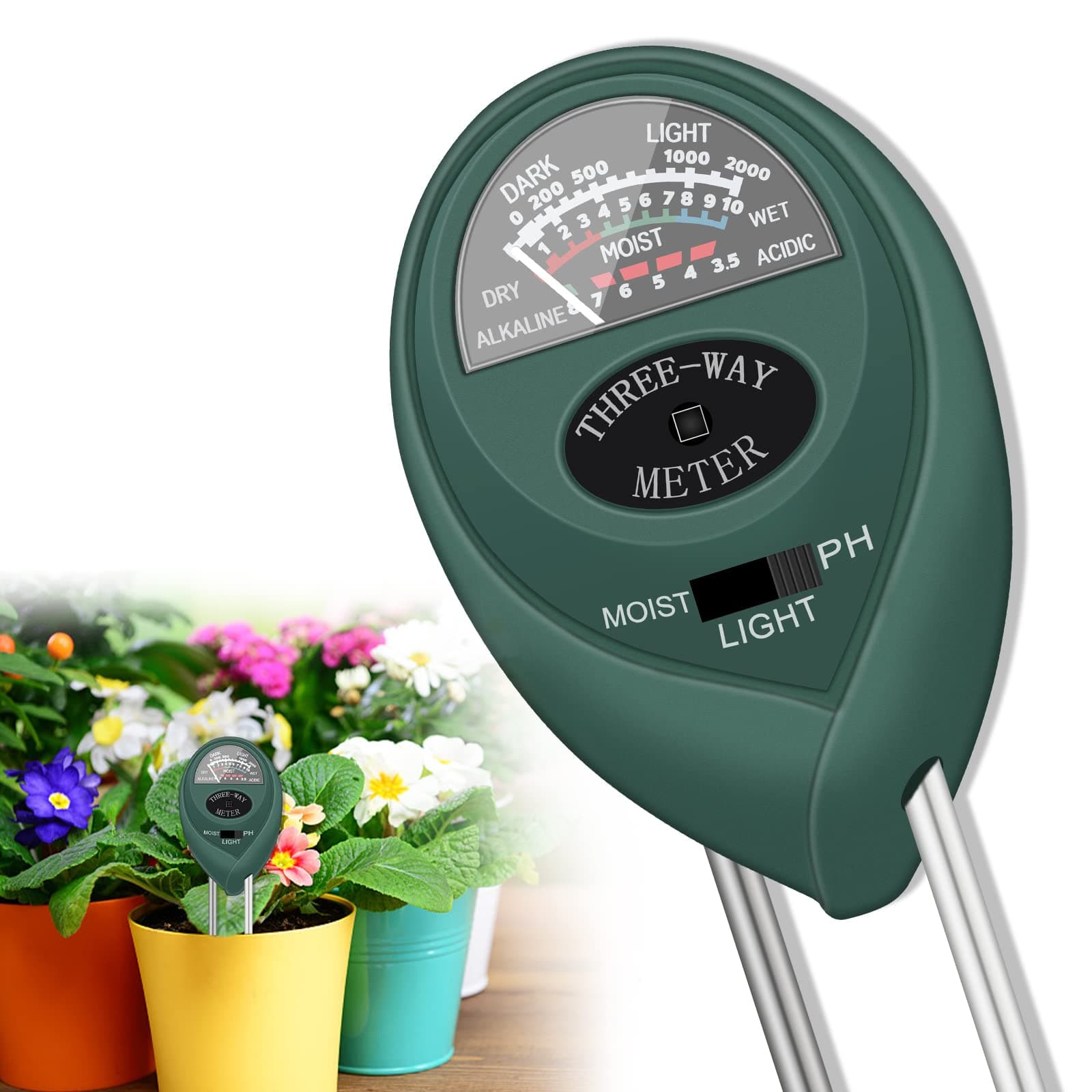 KGOPTY Soil Meter Kit, Soil Moisture Test for PH Light Moisture r, 3 in 1 Plant Soil Survey Tool for Garden Lawn Farm Indoor & Outdoor Plants (No Battery Needed)