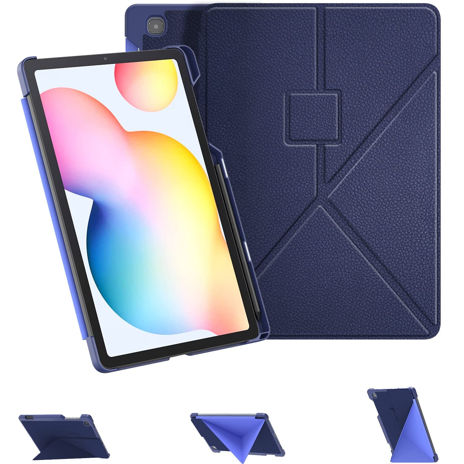 E NET-CASECase for Samsung Galaxy Tab S6 Lite 10.4 Inch 2024/2022/2020 Model (SM-P620/625/P610/P613/P615/P619) with S Pen Holder, Multi-Angle Viewing and Hard Back Cover Auto Wake/Sleep, Blue
