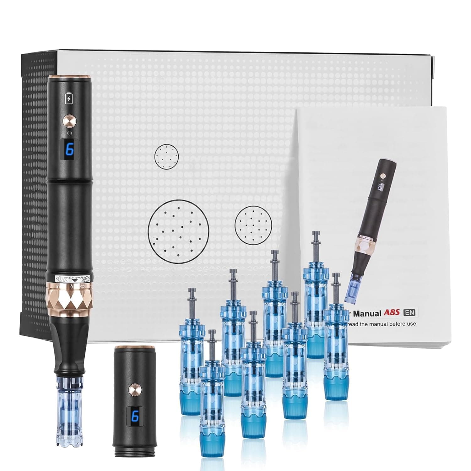 Dr.Pen A8S, Professional Micro Needling Pen with 18 Pcs 12Pin 36Pin Replacement Needle Cartridges Dermapen, Wireless or Wired Mode 2 Mudules Derma Pen, 6 Speed Levels and 0-2.5 mm Depth Adjustable