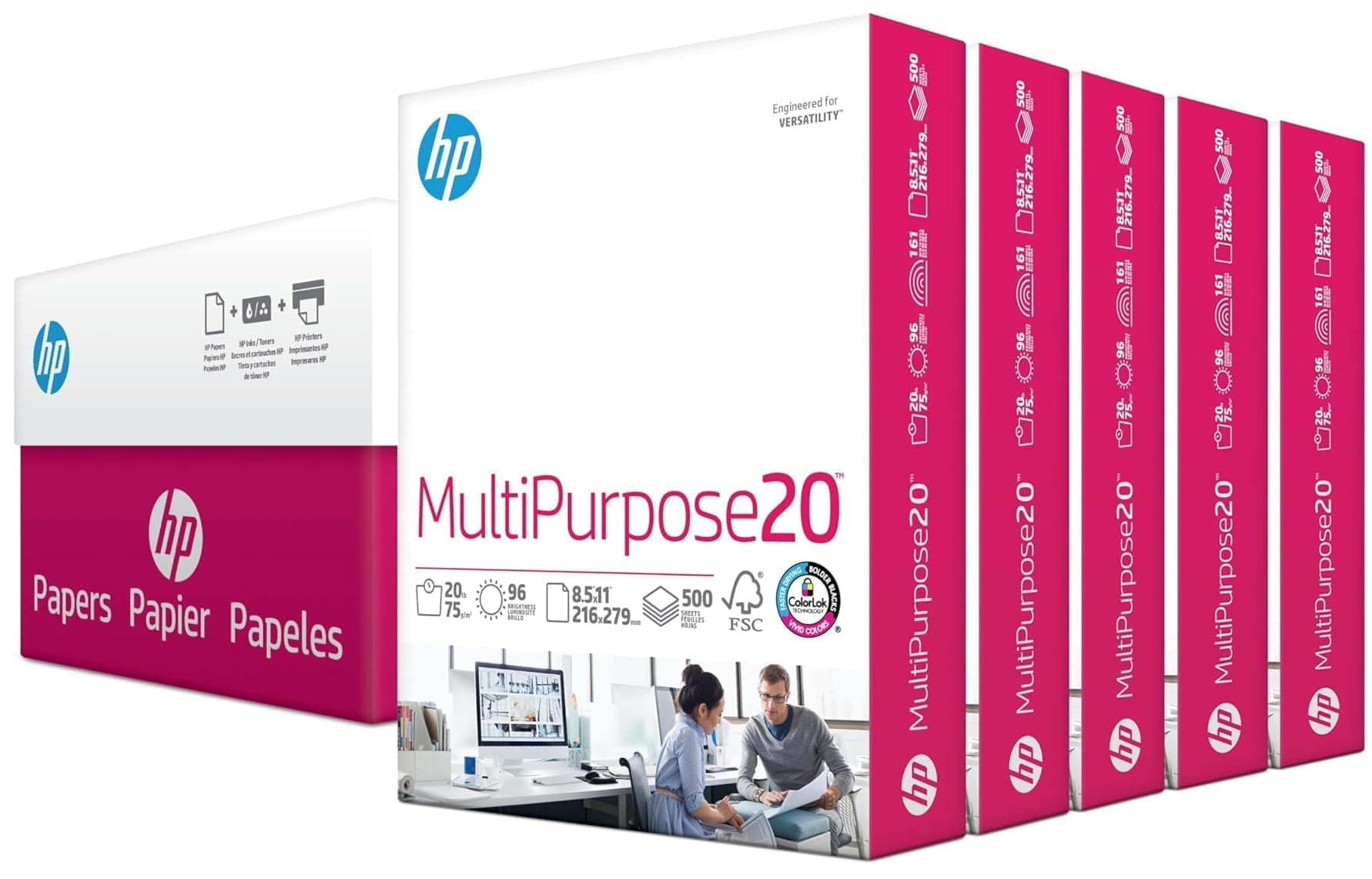 HP Papers | 8.5 x 11 Paper | MultiPurpose 20 lb | 5 Ream Case - 2500 Sheets | 96 Bright | Made in USA - FSC Certified | 115100PC