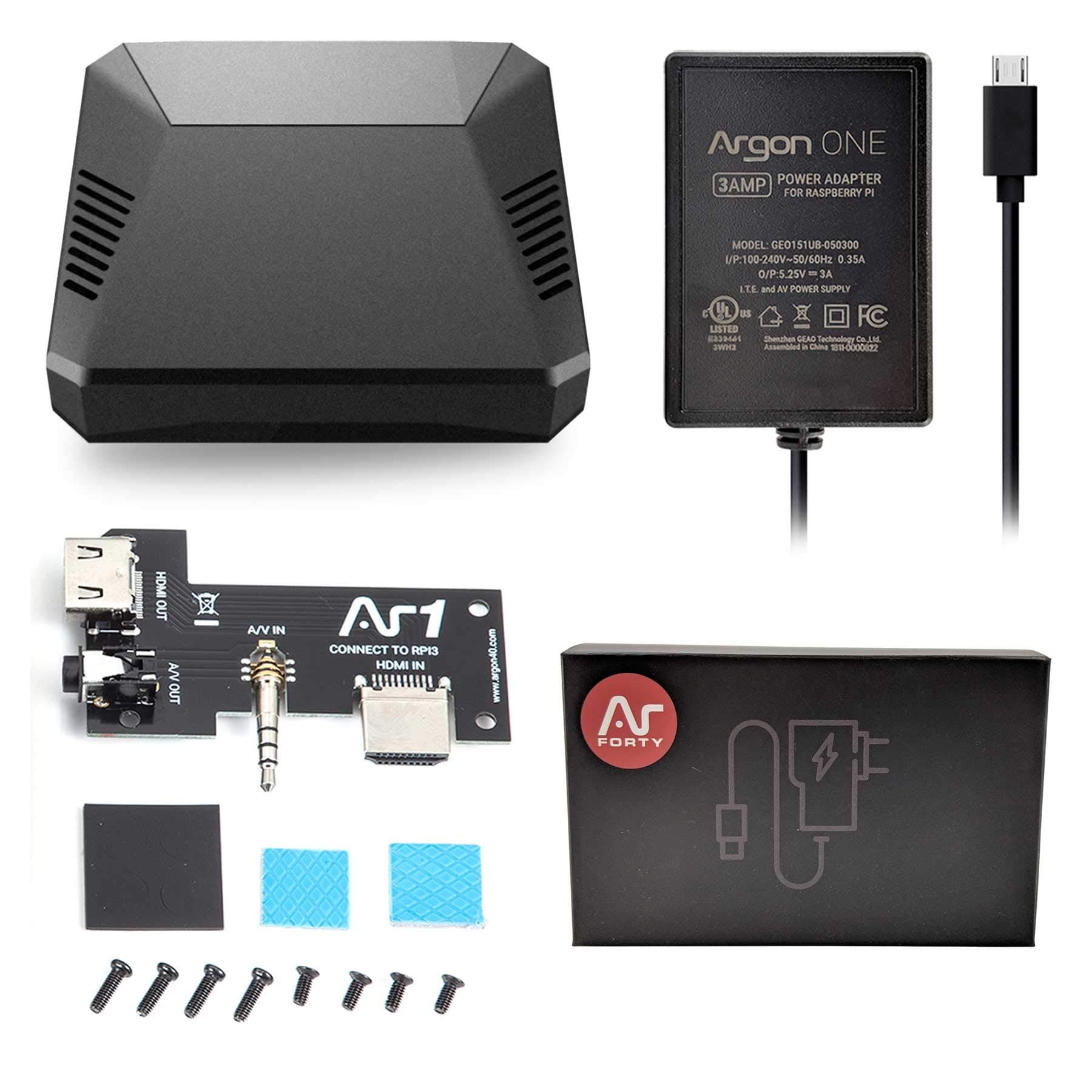 Argon One Raspberry Pi 3 B+/B Case with Cooling Fan | Includes 5.25V/3A Power Supply | Aluminum Heatsink | Power Button | Supports Retro Gaming, Movies, and Music