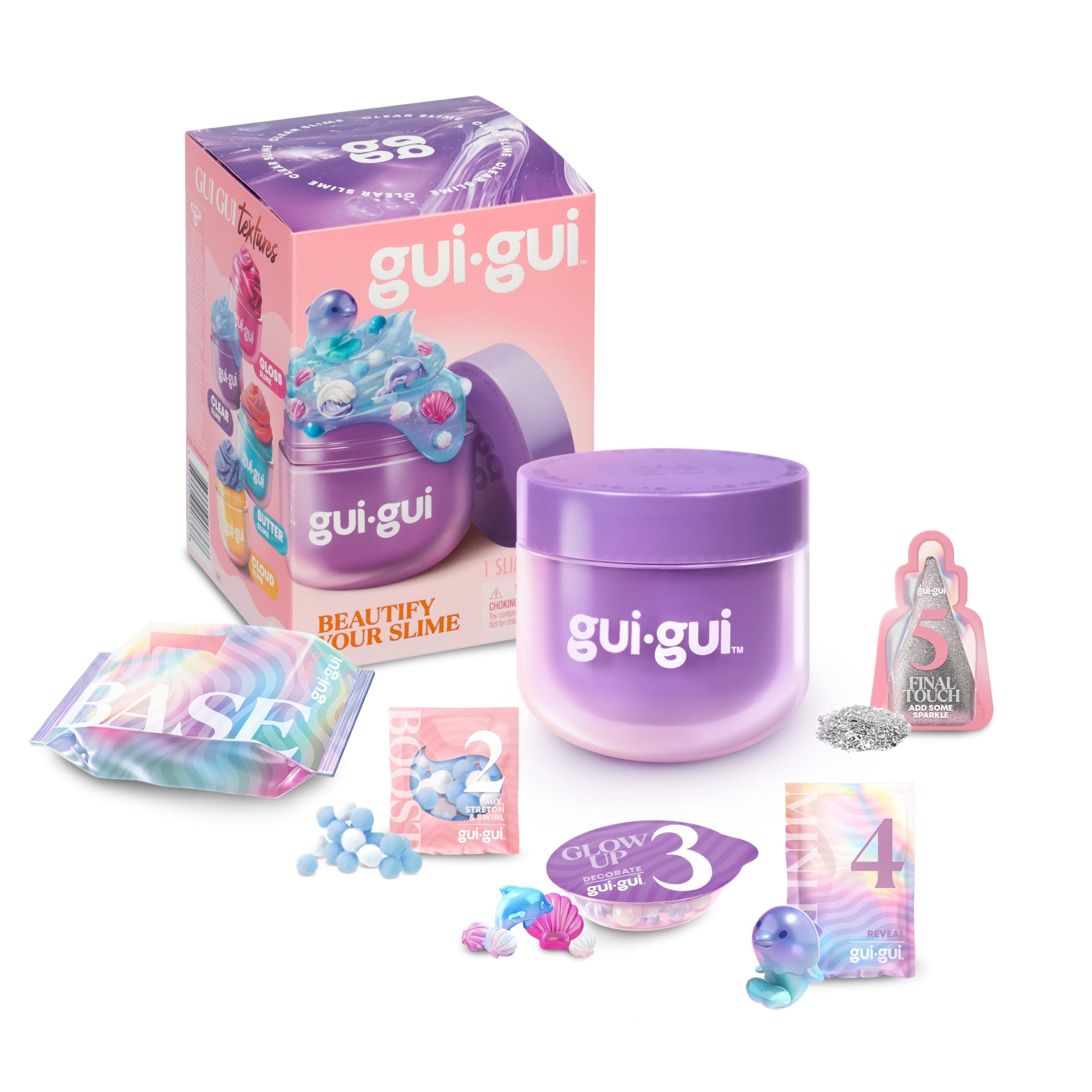GUI GUI Slime Kit - Scented Slime 1 Pack - 5 Step DIY Process to Customize Your Ultimate Slime Glow-Up, Resealable and Reusable Container, ASMR Experience, 13 to Collect Across Season 1 - Styles Vary