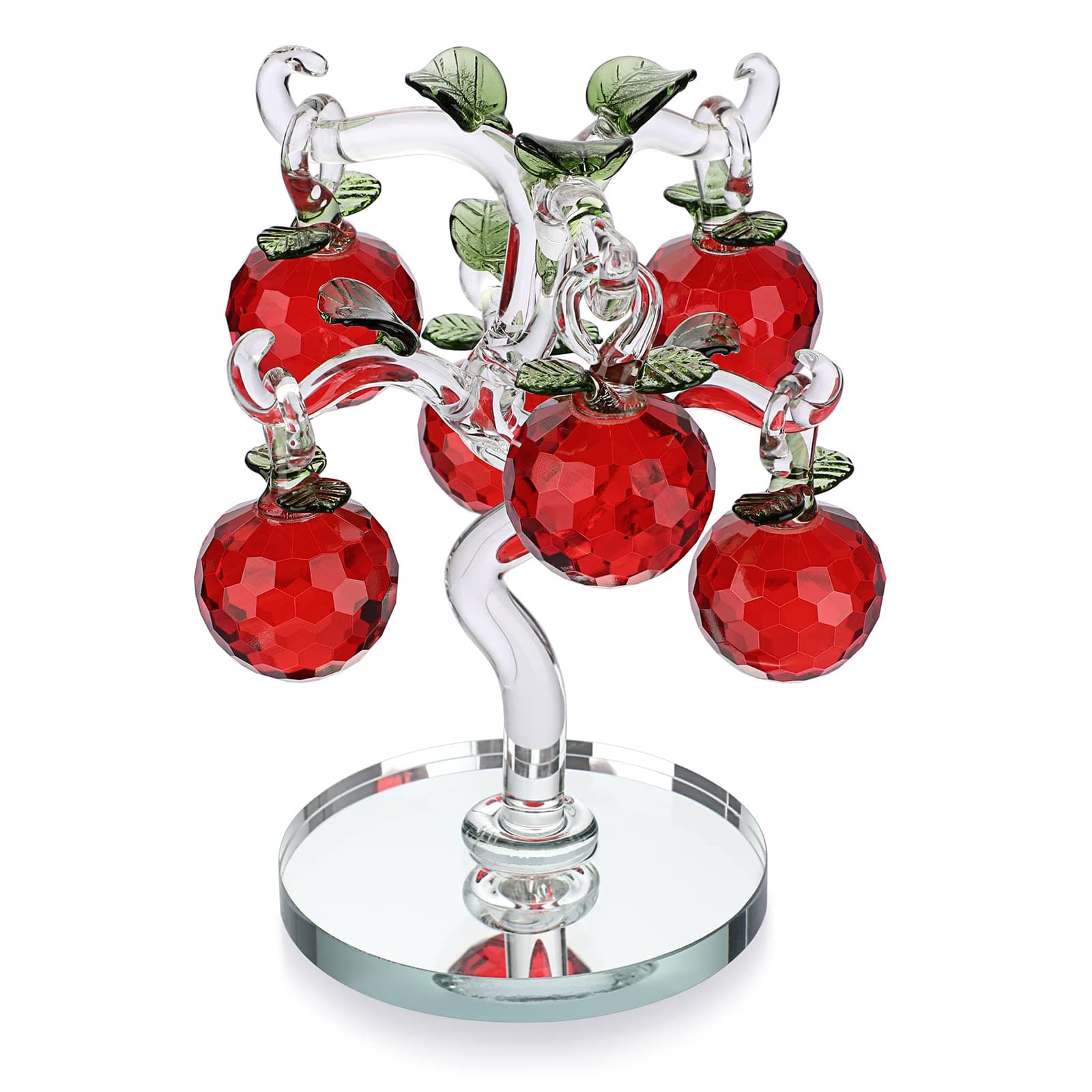 OwnMy Crystal Red Apple Tree Ornament Artificial Apple Tree Figurine Decorative Apple Tree Collectible, Glass Apple Tree Paperweight Table Decoration Centerpiece for Living Room Home Office Birthday