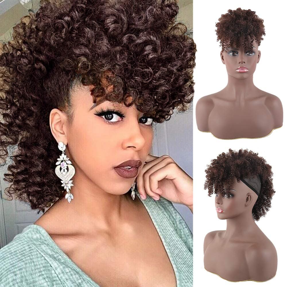 Aisaide HighÃ‚ PuffÃ‚ AfroÃ‚ PonytailÃ‚ Drawstring,Short Curly Ponytail Extension,Mohawk Kinky Synthetic Hair Bun with Bangs,Wrap Updo Clip in Hair Extensions with Six Clips and Two Comb(T1B-33#)