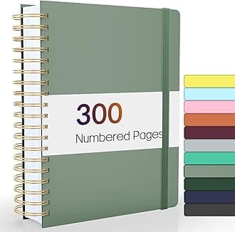Forvencer Lined Spiral Journal Notebook with 300 Numbered Pages, A5 Thick Journals for Writing with 100GSM Paper, Hardcover Notebooks with Contents for Work, School, olive green