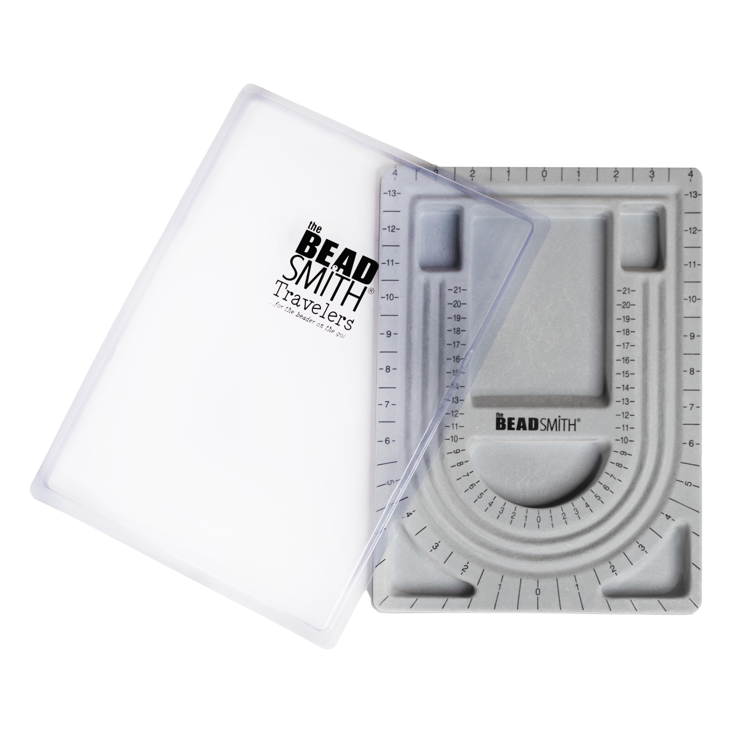 The Beadsmith Bead Board with Cover, Grey Flocked, 3 U-Shaped Channels, 6 Recessed Compartments,13.25H x 9.75L inches, Design Boards for Creating Bracelets, Necklaces and Other Jewelry