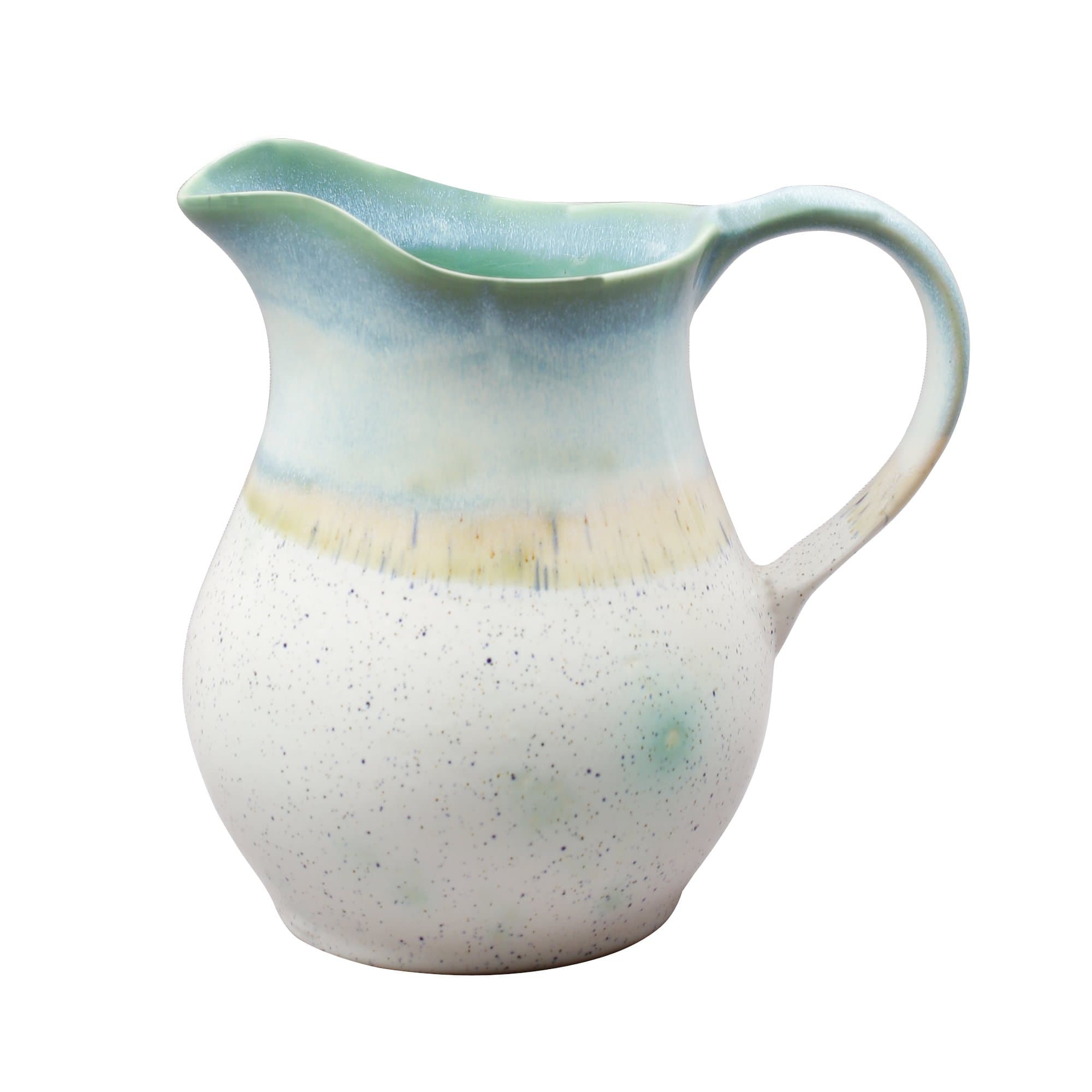 Miah Décor Ceramic Handmade Stoneware Aqua Water Jug/Pitcher with Handle (Matte Finish/White & Blue/Dia-4.6";W-8";HT-7"/1900 ml/Dishwasher & Microwave Safe) [MDCF-14]