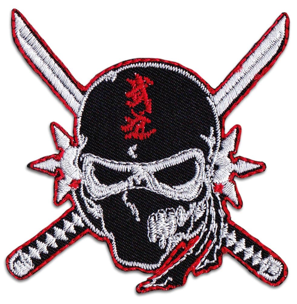 Ninja & Crossed Katanas Patch Iron On Sew On Embroidered Tattoo Irezumi Tebori Samurai Tao Shinto Martial Arts (Small)