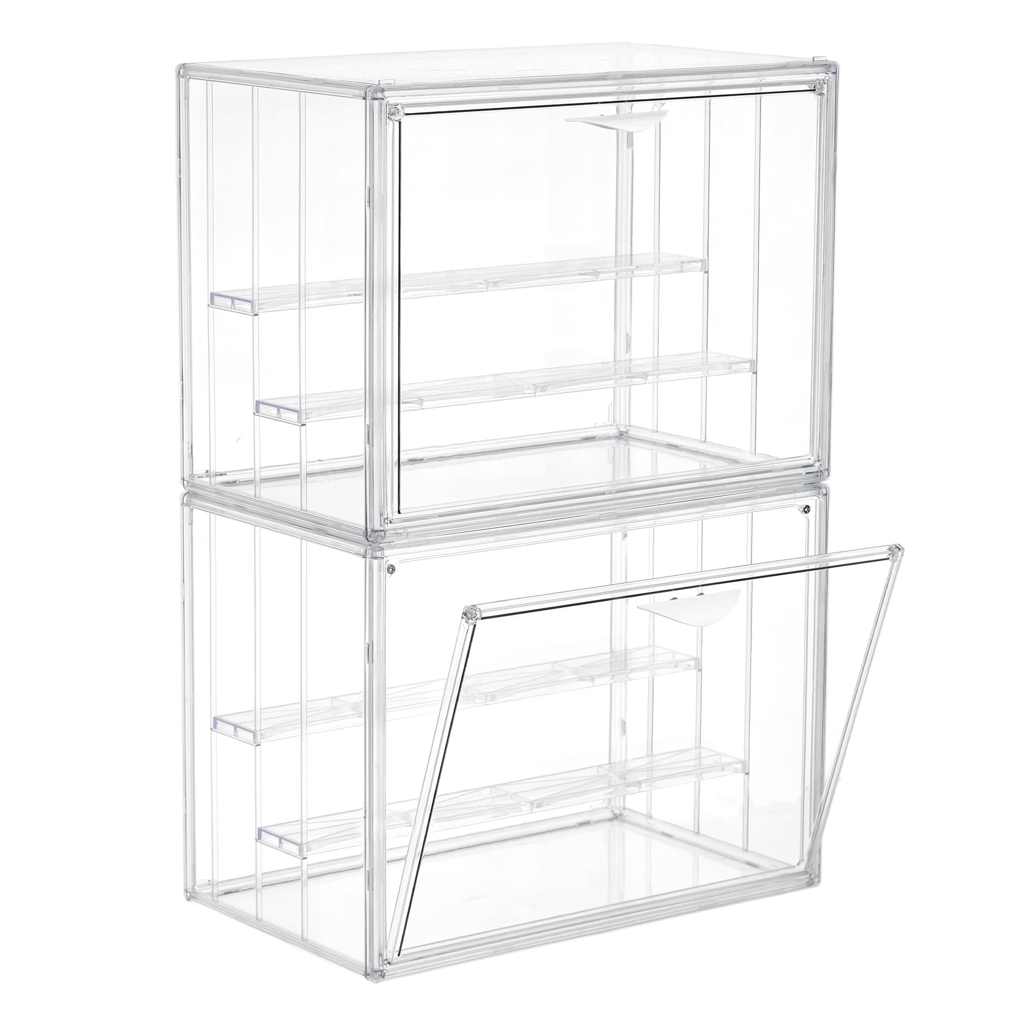 Acrylic Display Case for Collectibles 3 Layer Adjustable Figure Display Cases with Magnetic Door Clear Stackable Display Box for Figures Showcase 2Pack