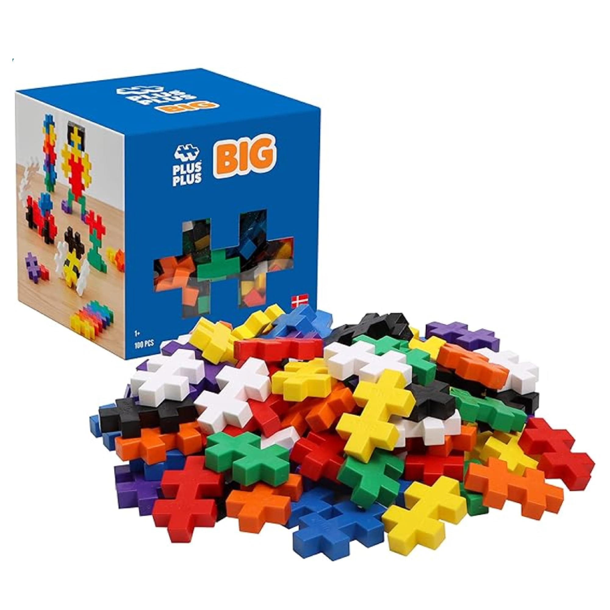 PLUS PLUS BIG - Open Play Set - 100 Piece - Basic Color Mix, Construction Building Stem Toy, Interlocking Large Puzzle Blocks for Toddlers and Preschool