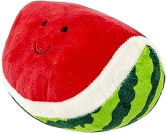Giftable World Pet 7 Inch Plush Pet Toy Smiling Watermelon with Squeaker Dog Chew Toy