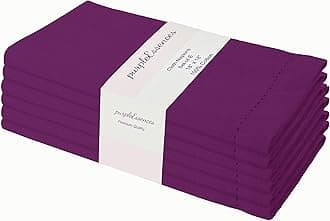 PurpleEssences Hemstitch Cloth Dinner Napkins 100% Cotton 18x18 - Soft Durable Washable - Ideal for Farmhouse Party Easter and Spring - Perfect Everyday Use Table Linen (Purple, Pack of 6)