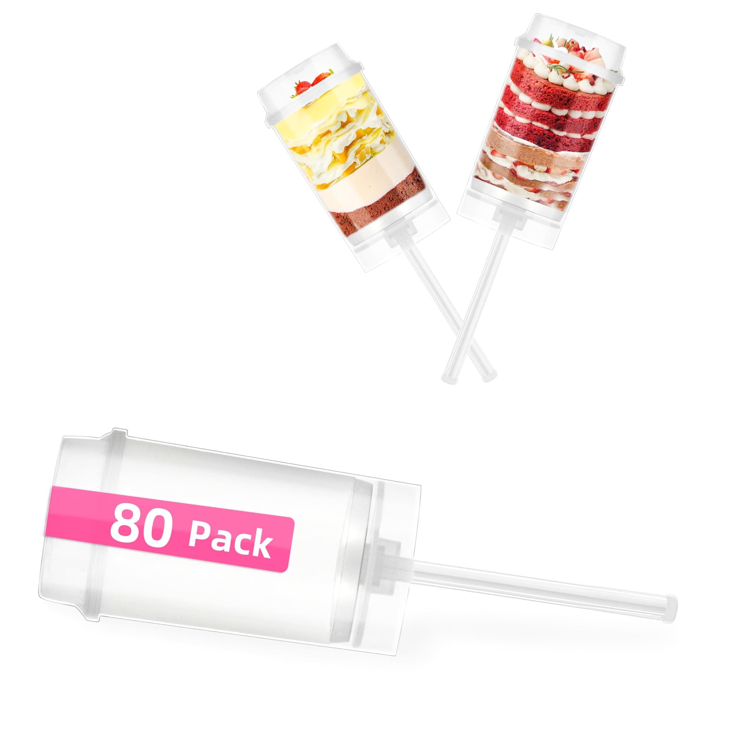 IHOMECOOKER 80 pack Clear Push-Up Cake Pop Shooter (Push Pops) Plastic Containers with Lids, Base & Sticks(Without Stand)
