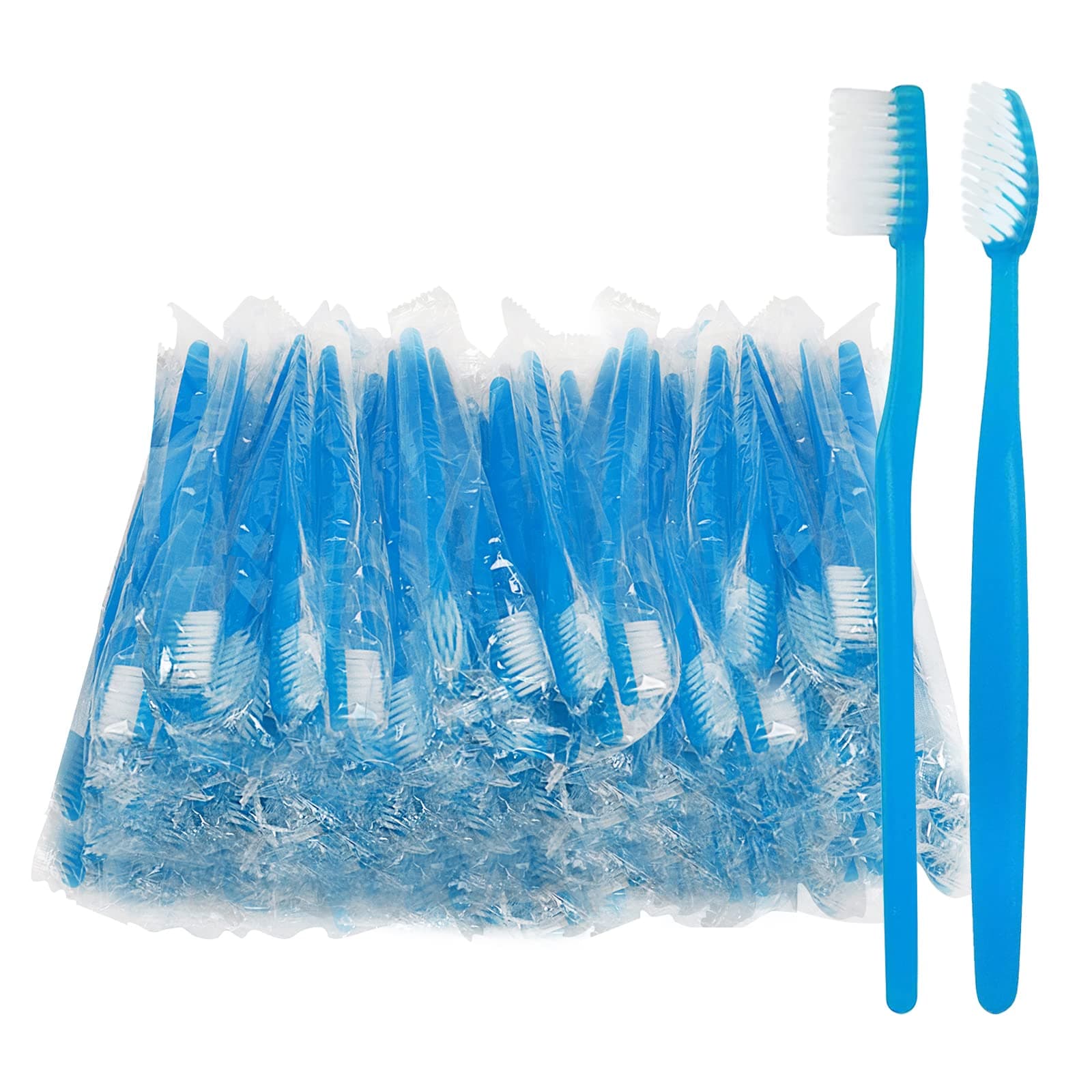 Blue Handle Toothbrushes Individually Wrapped, Multipack Disposable Toothbrushes for Hotel, Travel (20)