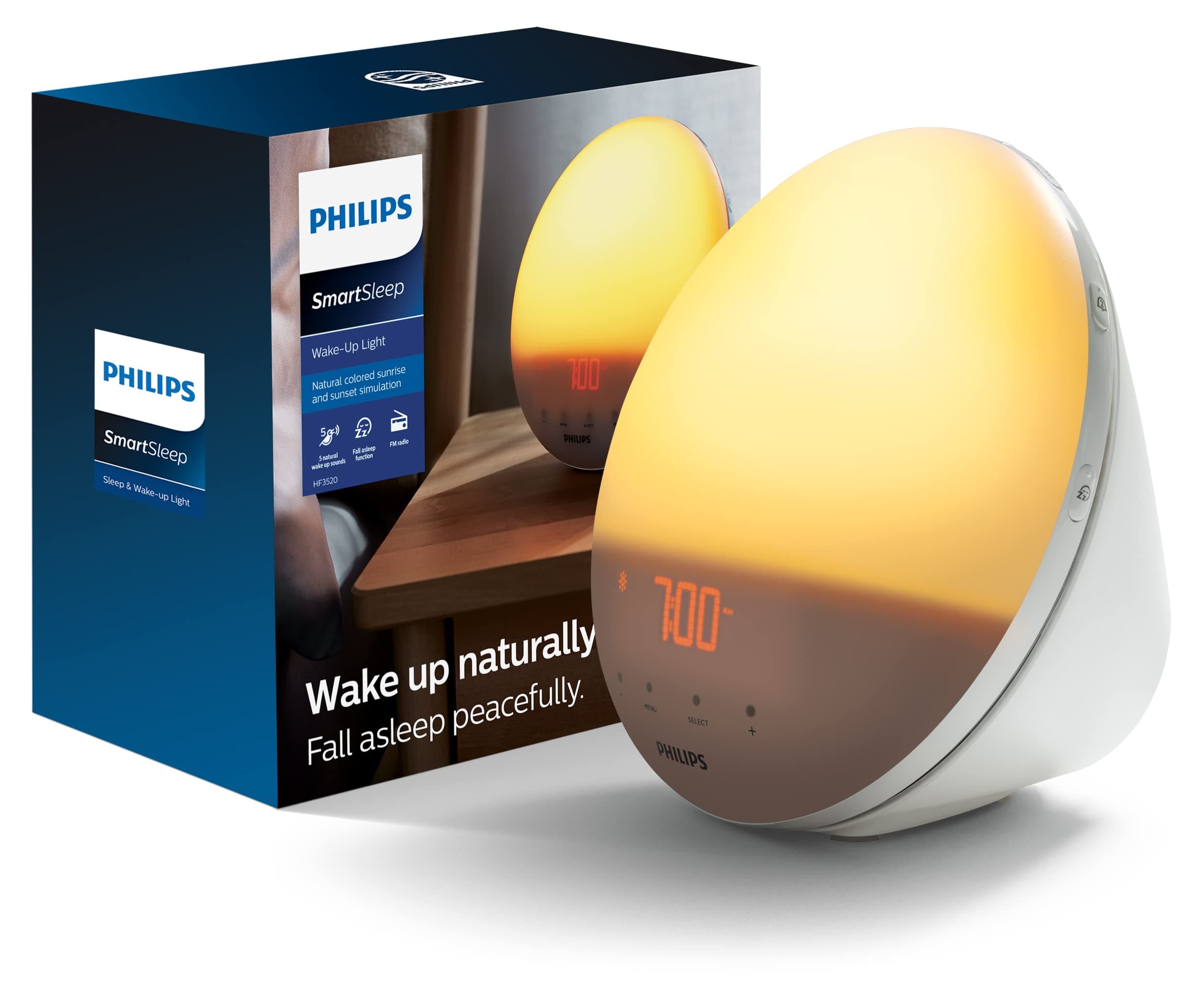 Philips Plastic Hf3520 Wake-Up Light with Alarm Clock with Colored Sunrise Simulation and Sunset Fading Night Light (White) led