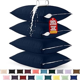 Utopia Bedding Premium 100% Waterproof Pillow Protectors with Zipper King Size (Set of 4), Bed Bug and Dust Mite Proof Zippered Pillow Covers, Pillow Encasement Cases, Navy