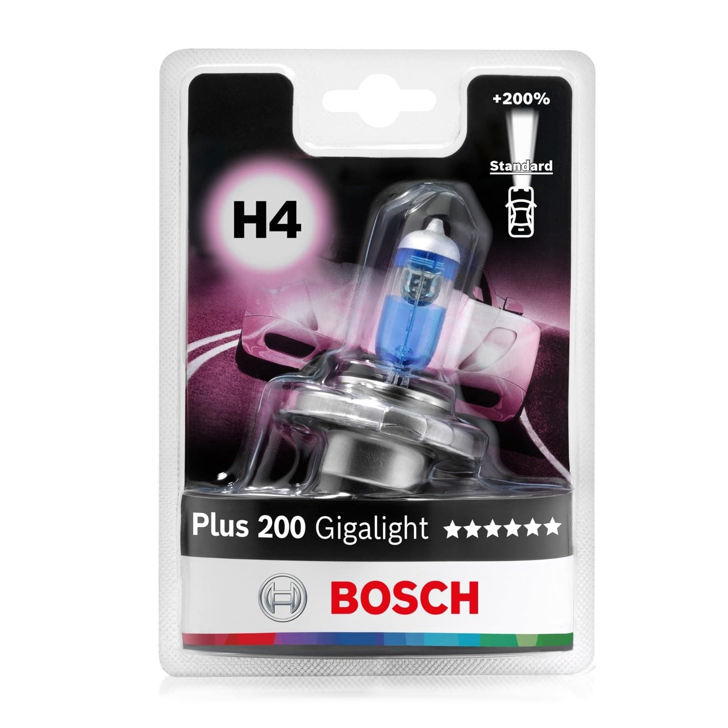 Bosch H4 (472) Plus 200 Gigalight Halogen Headlight Bulb, 12 V 60/55 W, 200% more Light - Socket Type P43t - 1 Replacement Car Light Bulb