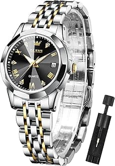 OLEVS Womens Watch Fashion Dress Diamond Female Watches for Ladies Analog Quartz Stainless Steel Waterproof Luminous Day Date Two Tone Wristwatch