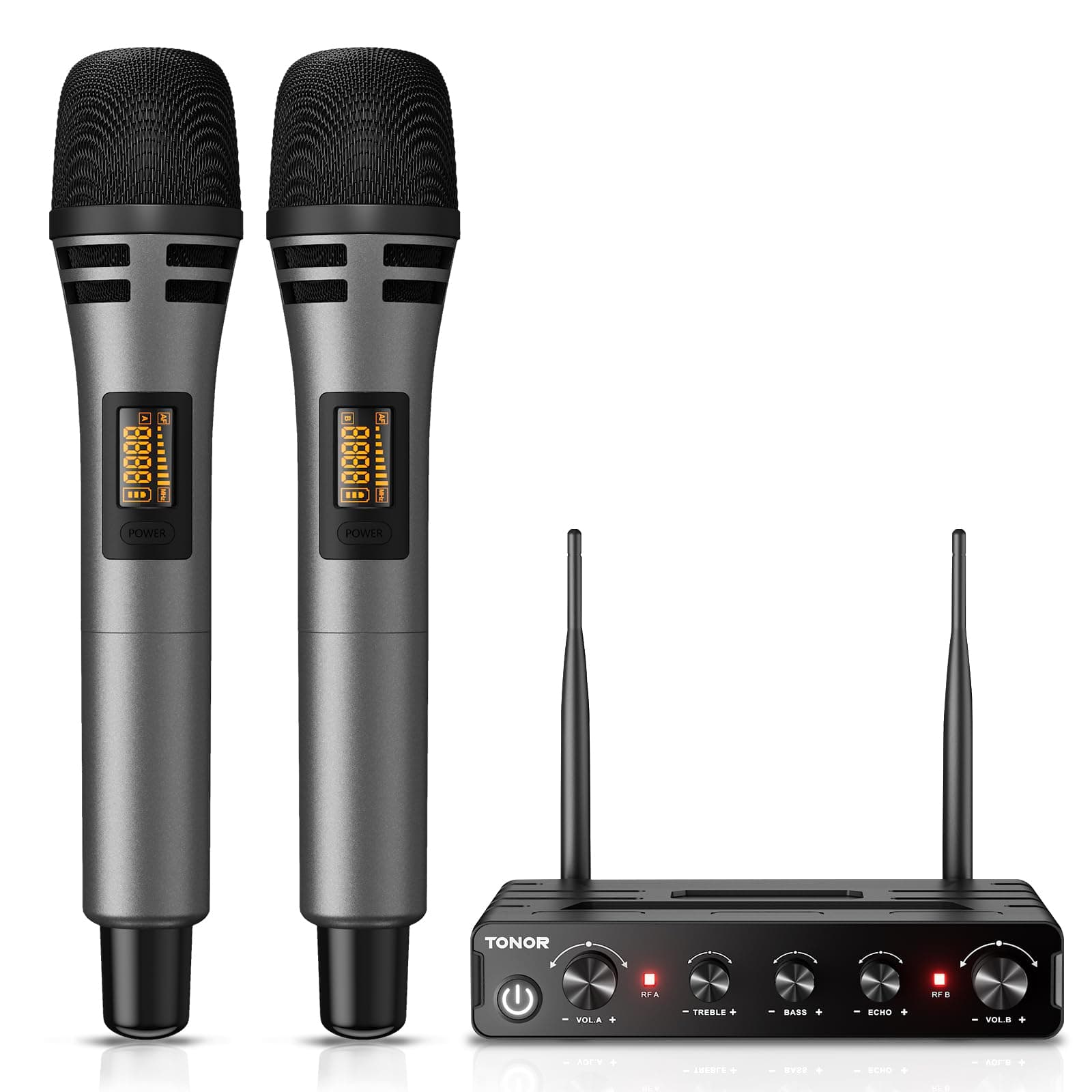 Wireless Microphone Systems, TONOR Professional Dual UHF Wireless Karaoke Microphone Set, Handheld Dynamic Vocal Microphone with Receiver for Home Karaoke, Party, Church, DJ, Wedding, Speech TW350