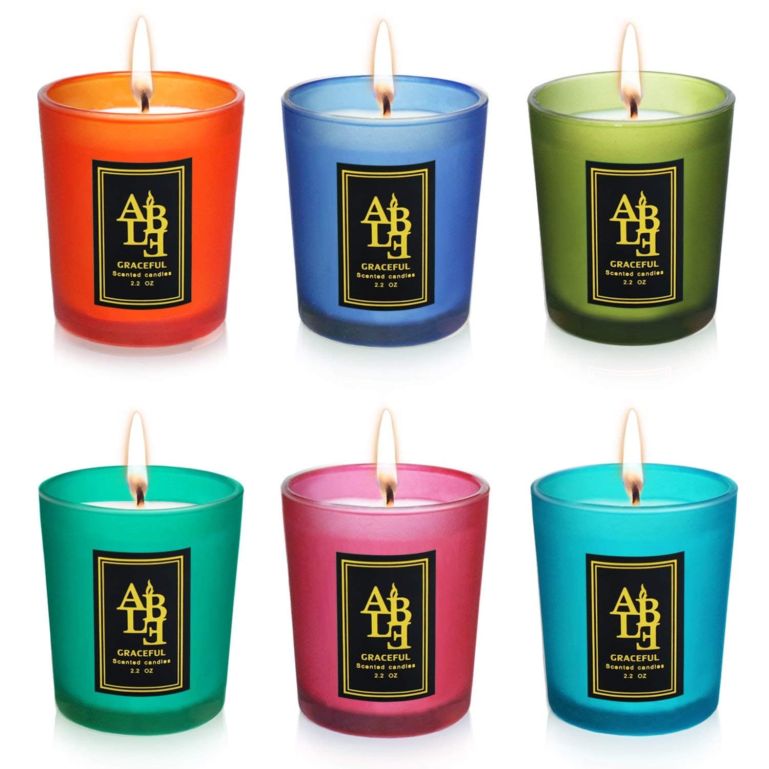 YYHC Scented Candle Gift Set – (6 x 2.2 Oz / 70g) - Soy Wax with Essential Oils – for Stress Relief and Relaxation