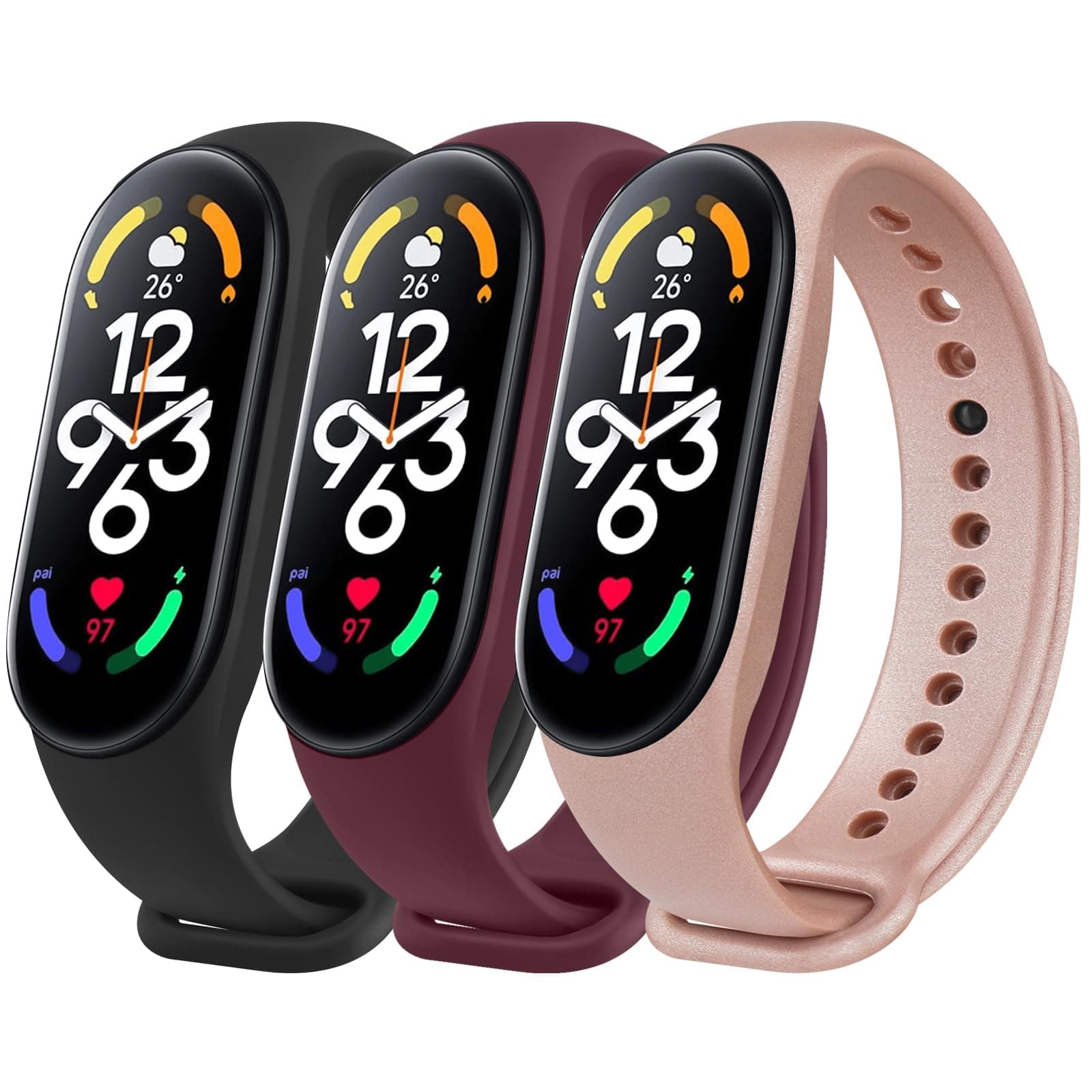 Wanme Bands Compatible with Xiaomi Mi Band 7 Replacement Strap Women Men, Soft Silicone Sport Strap for Xiaomi Mi Band 7 Bands Wristband Accessories