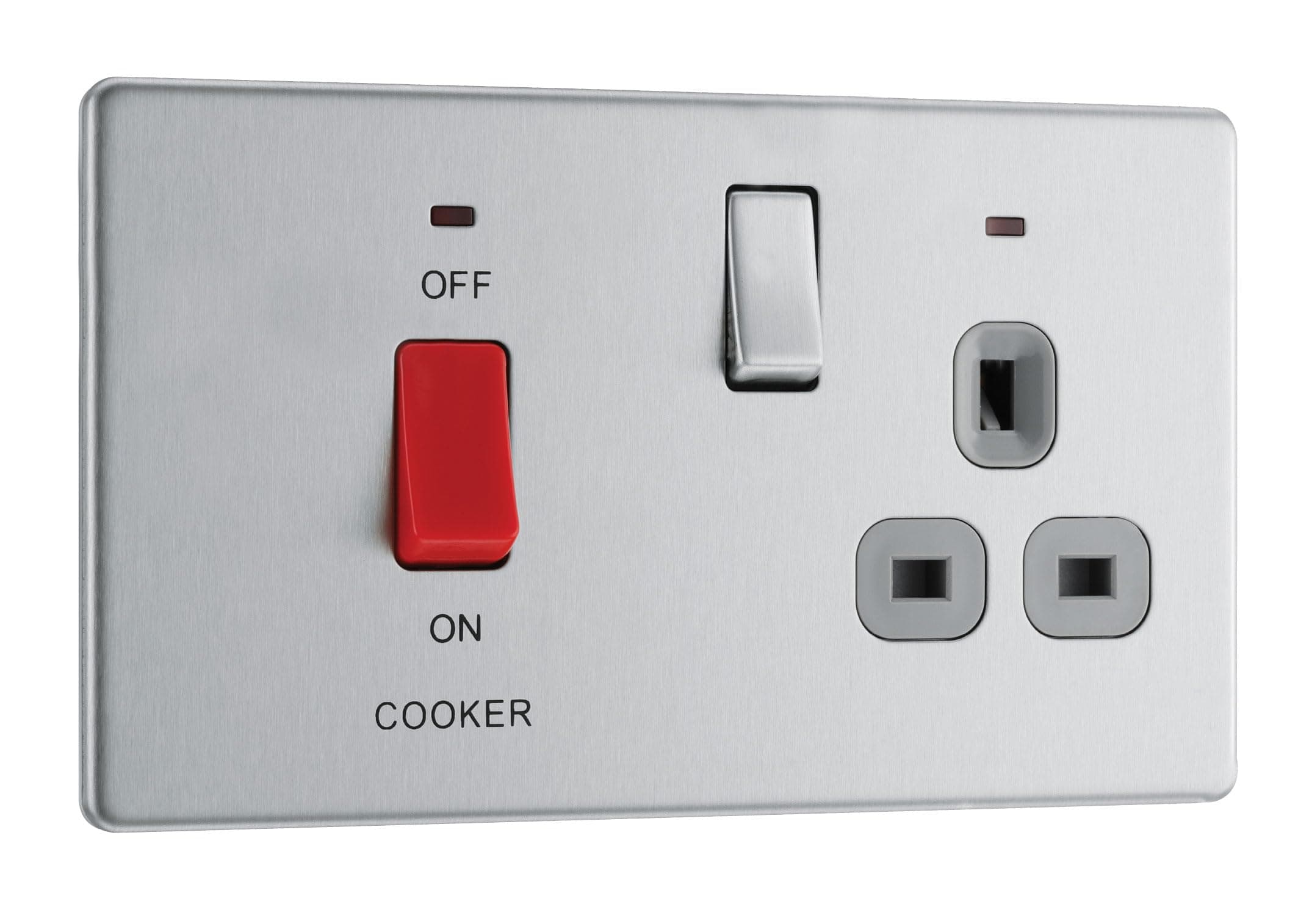 BG Electrical Screwless Flat Plate Double Pole Cooker Control Unit with Single Socket and Power Indicator