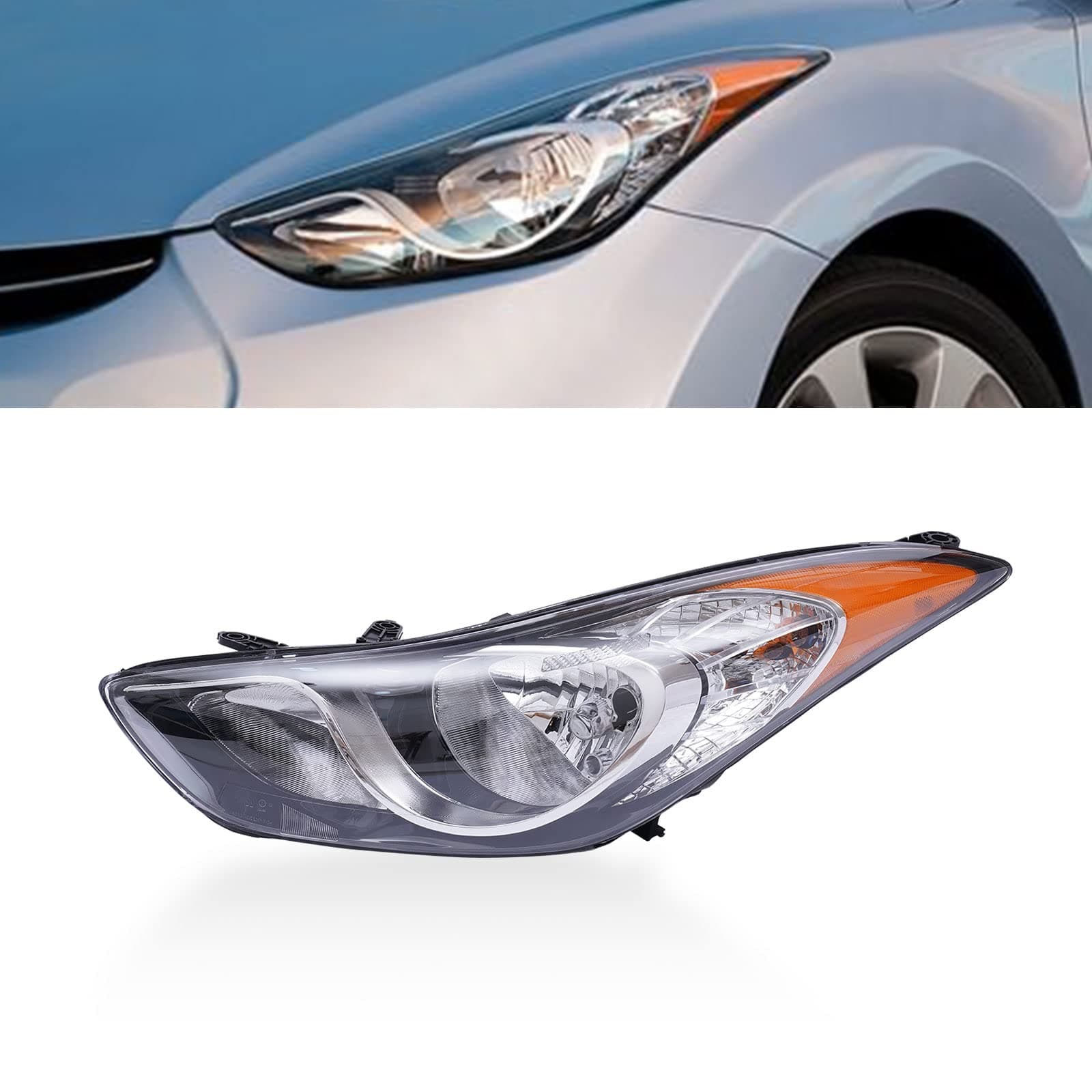 OUKANING - For 2011 2012 2013 Hyundai Elantra Halogen Left Driver Side Headlight Headlamp Assembly Chrome Housing Clear Lens 92101-3Y000