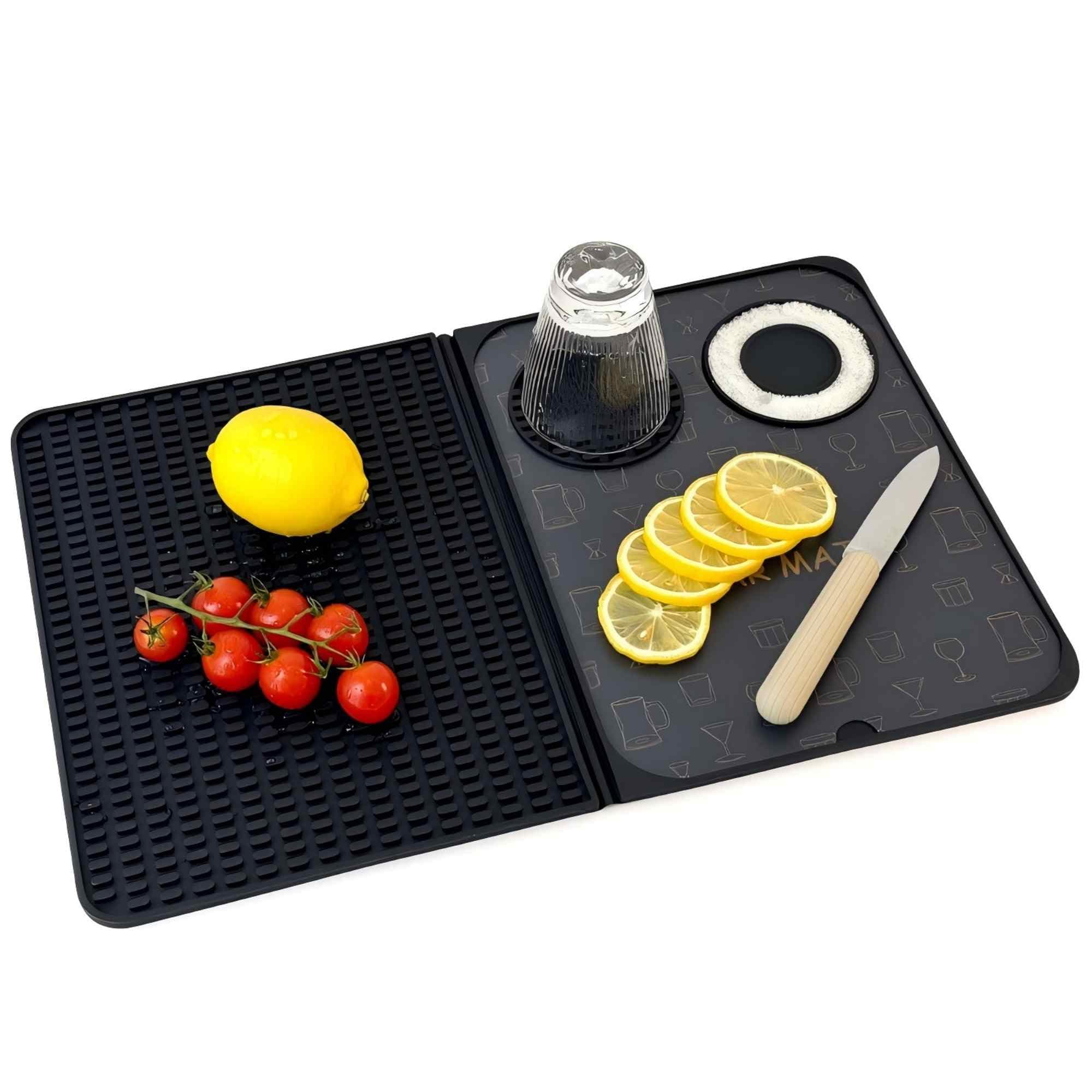 Bar Mats, Drying Mat Home Bar Accessories - Multi-Purpose Foldable Cocktail Mat - 18.11 * 11.8 inches (Black) for Bar, Outdoor Camping, Home Bar Mats