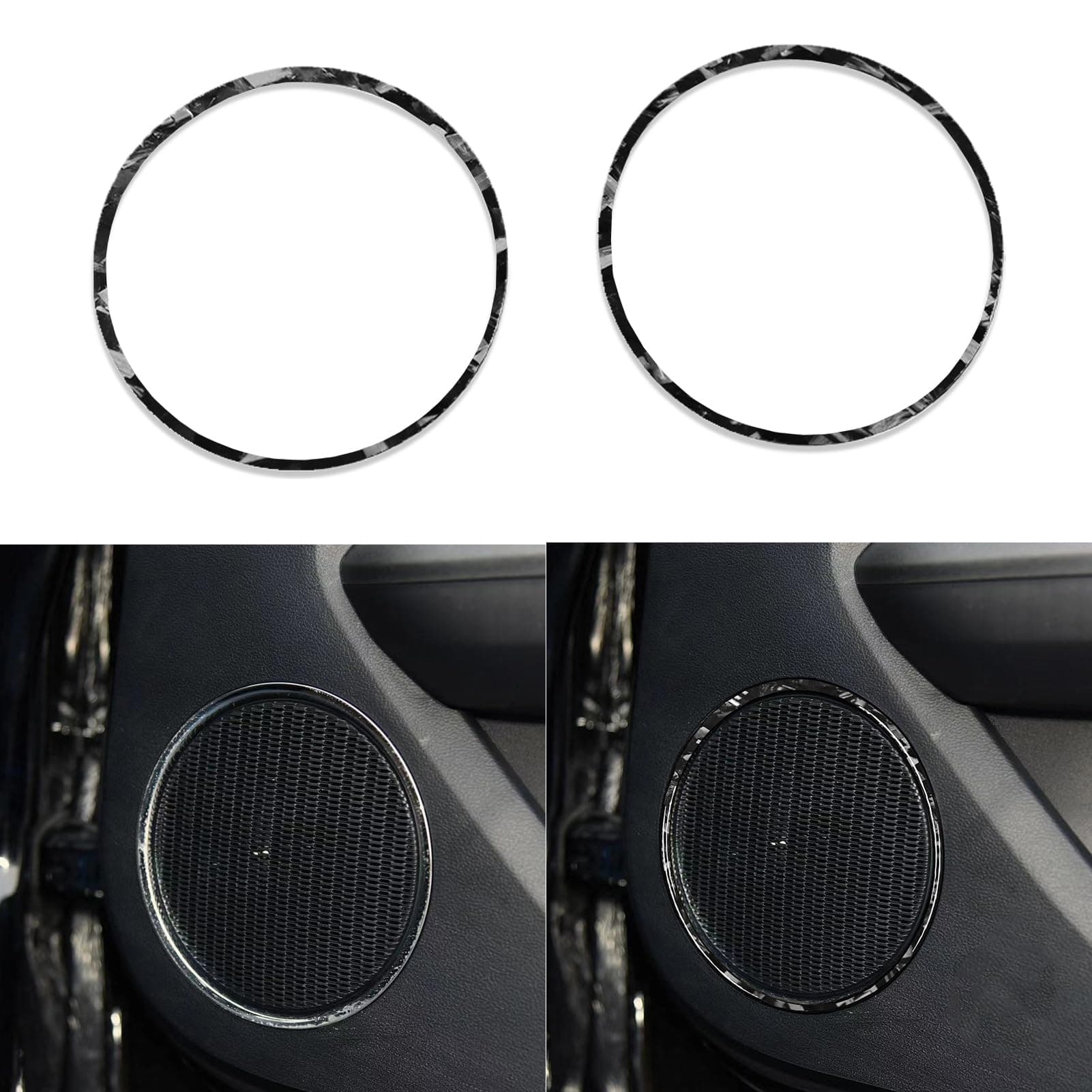 Car Inner Front Door Lower Panel Loudspeaker Horn Speaker Frame Decoration Sticker Glossy Black Forged Carbon Fiber Decoration Compatible with Ford Mustang 2015-2020 Auto Interior Accessories
