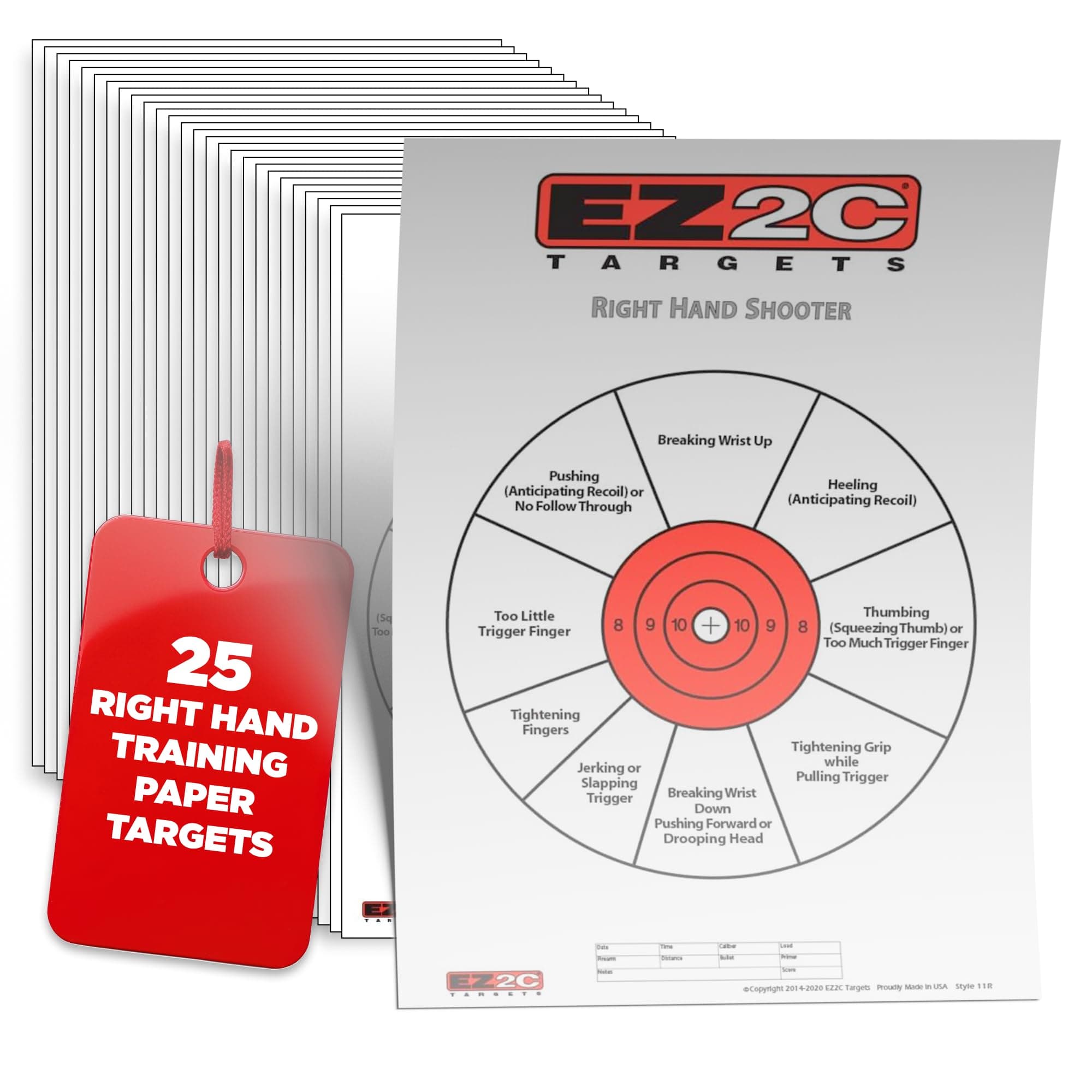 USA Made EZ2C Right Hand/Left Hand Shooting Range Diagnostic Training Paper Target 11"x17" Tear-Off Pad of 25
