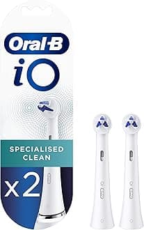 iO Specialised Clean Electric Toothbrush Head, Precisely Angled Tufts for Deeper Plaque Removal for Hard to Reach Areas, Pack of 2 Toothbrush Heads, White