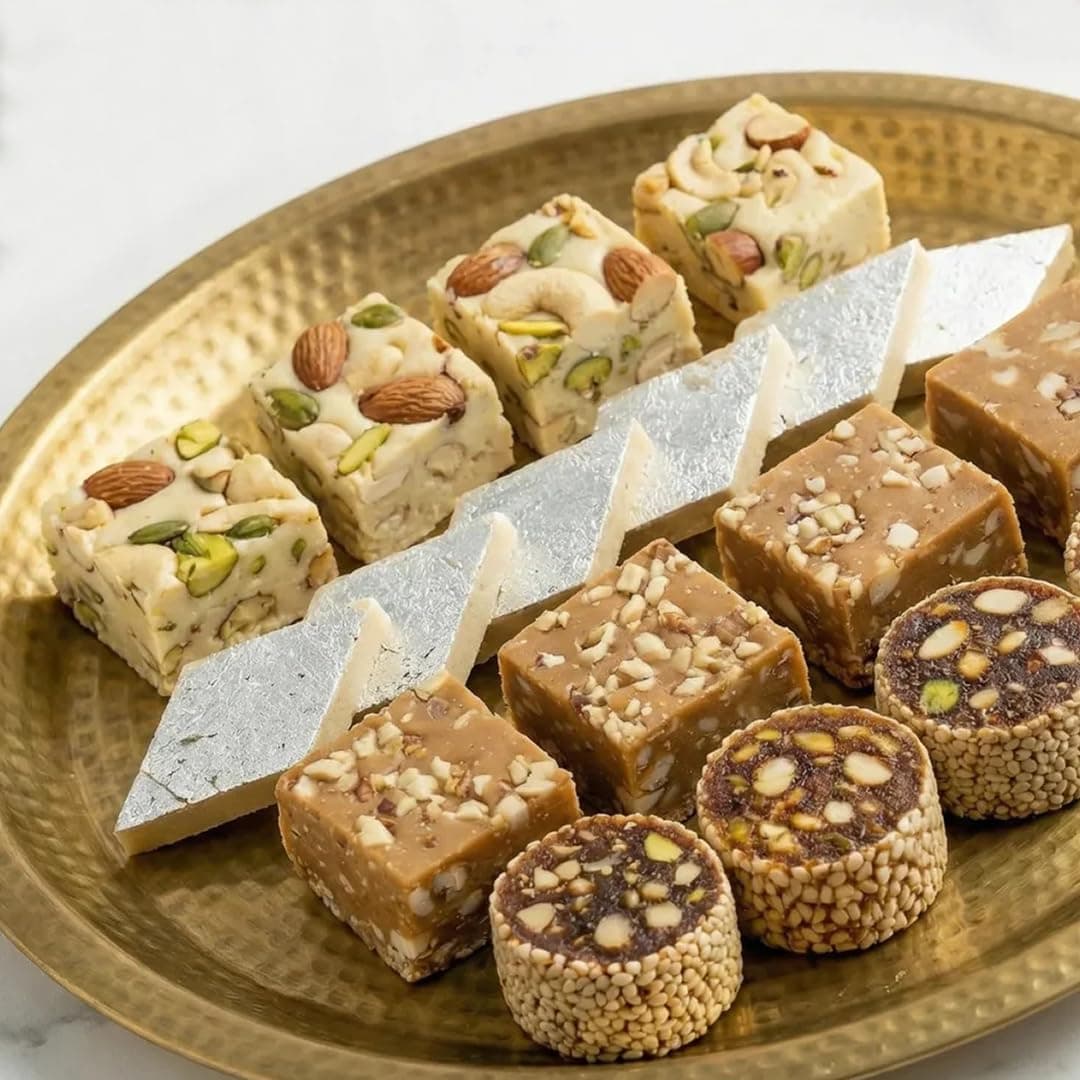 Magic Leaf Sugar Free Dessert Combo - 500 gm, Kaju Katli, Coffee Walnut Fudge, Almond Mewa Bite & Anjeer Roll | Fresh Indian Sweets, Sugarfree Mithai Gift Box, Sweetened with Stevia, No Refined Oil