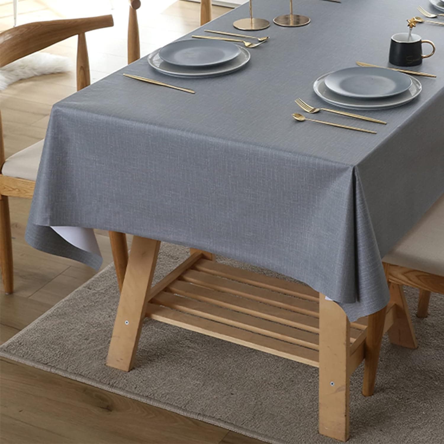 Table Cloth 140 x 140cm Square Tablecloth Waterproof Wipeable PVC Table Cover Table Protector for Home Kitchen Restaurant Party Buffet Tabletop Decoration