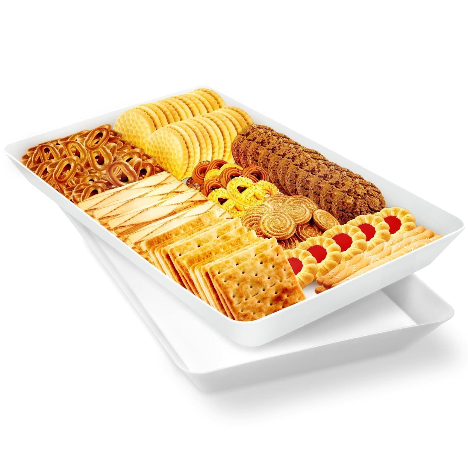 WOWBOX 2 pcs Serving Tray for Entertaining, Serving Platters for Fruit, Cookies, Dessert, Snacks, Reusable Plastic Trays for Serving Food and Pantry Organization in Kitchen & for Parties