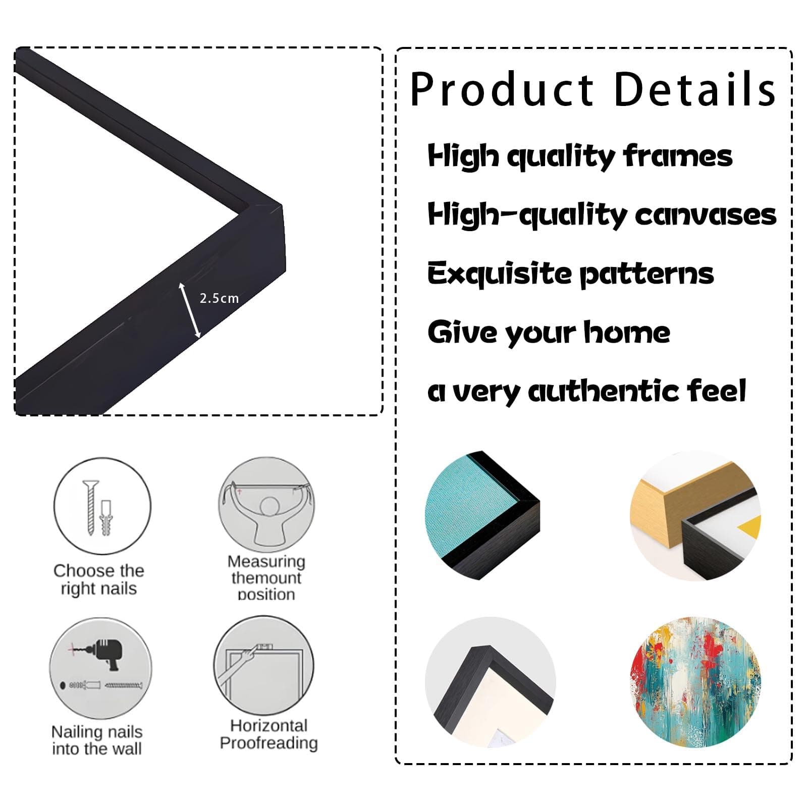 Extra Large Abstract Painting on Canvas, Abstract Wall Decor, Blue Gold Wall Art, Textured Style Artwork, Abstract Print Art, Modern Canvas Art Wall Decor, Wall Decor Office Living Room (Black Frame, 23"x13"|60x35cm)