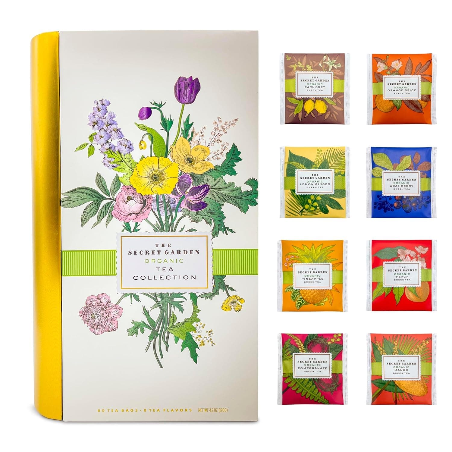 Premium Organic Tea Bag 80 Pack Sampler Designer Tin Book Gift Set 10 Per Fla...