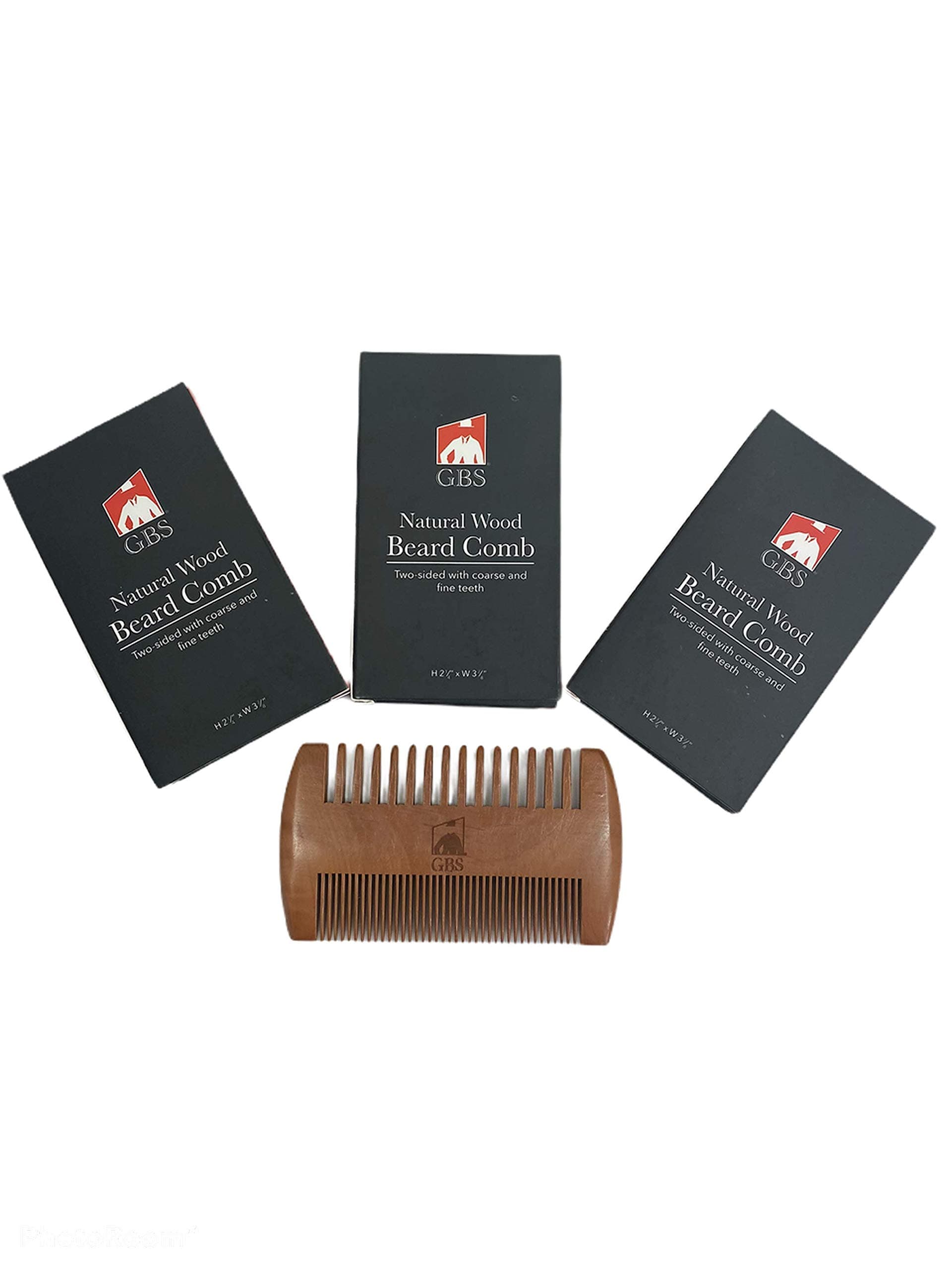 G.B.S2 Sided Beard Comb - Pocket Sized Wooden Beard & Mustache Comb with Fine & Coarse Teeth - Perfect for Use with Beard Balms, Mustache Wax and Oils (Pack of 3)