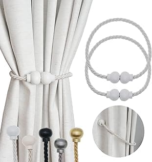 HIASTRA 2 Pack Magnetic Curtain Tiebacks Modern Handmade Rope Curtain Tie Backs Decorative Drapes Weave Holdbacks for Home Outdoor Bedroom Office Decorative Curtain, White