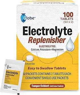 Globe Electrolyte Replacement Tablets for Rehydration, Exercise Recovery, Youth & Adult Athletes, Hiking, Camping, & Sports Recovery and More... 50 Packets of 2 Tablets Each, 100 Count