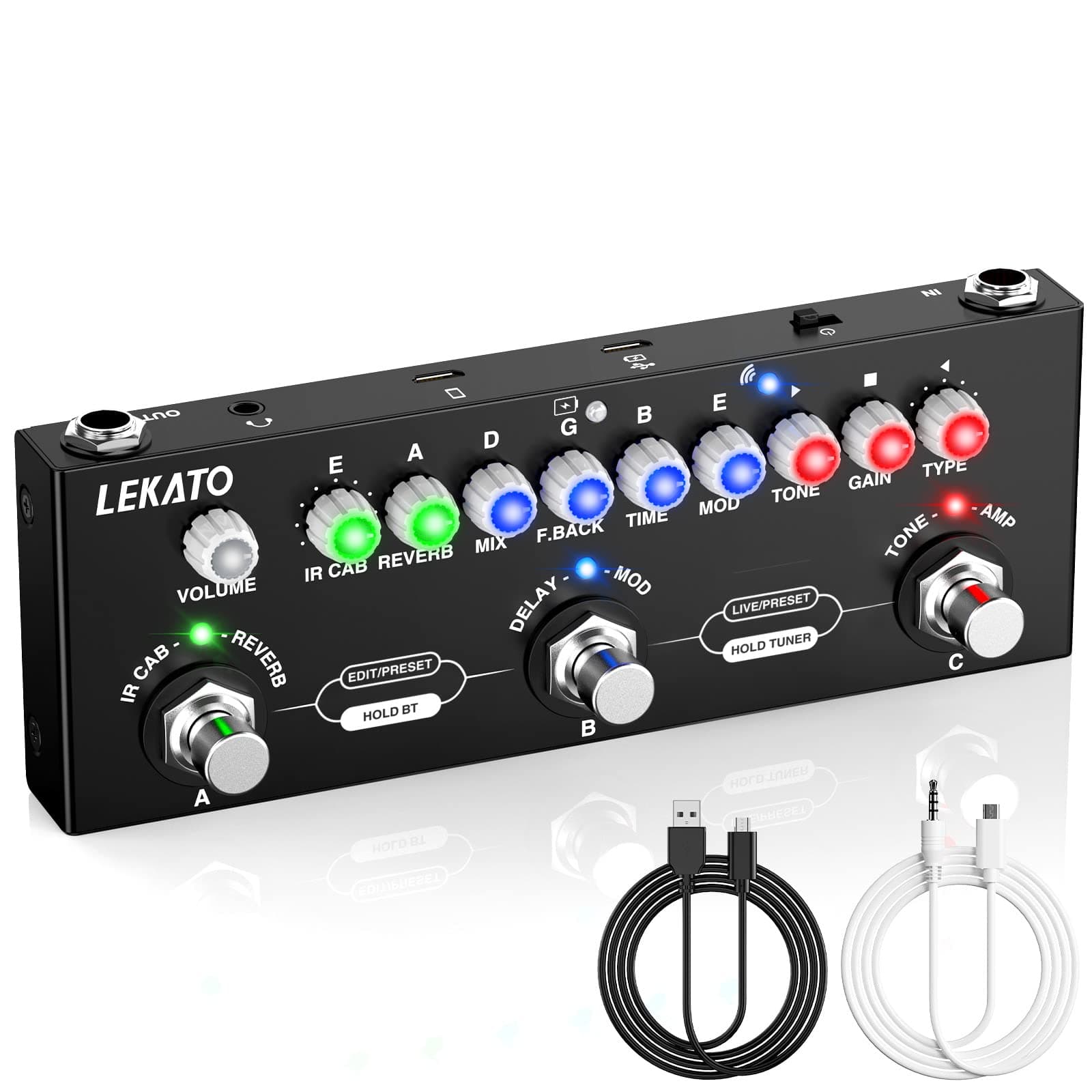 LEKATO Multi Effects Guitar Pedal, with IR Loading 9 AMP Models, Delay Reverb Distortion Overdrive Pedal, Rechargable Electric Guitar Effects Multi Pedal Support Recording,Bluetooth 5.0
