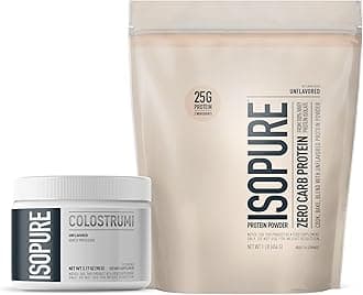 Bundle of Isopure Bovine Colostrum Supplement Powder 90 Servings + Isopure Unflavored Protein, Whey Isolate, 25g Protein, Zero Carb, 16 Servings, 1 Pound (Packaging May Vary)