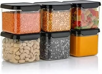 VOLTURI Air Tight Kitchen Containers Set of 2, Kitchen Storage Box for Pulses, Cereals, Grains, Dry Fruits, Pantry Organization, Kitchen Accessories Items for Home, Food Grade (500 ML, Transparent)