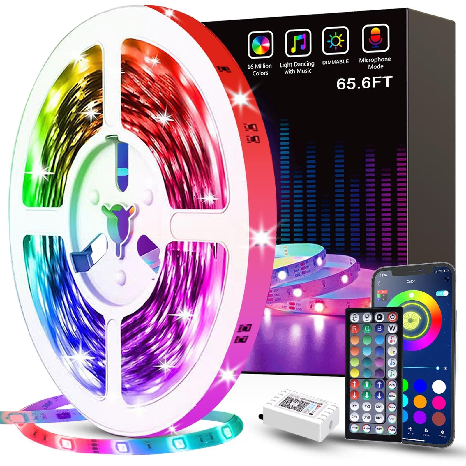 65.6ft Led Strip Lights Smart Led Light Strips Music Sync Color Changing LED Lights App Control Led Lights for Bedroom Party Home Decoration