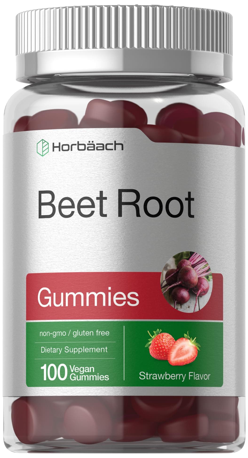 Horbäach Beet Root Gummies | Advanced Formula | 100 Count | Vegan, Non-GMO & Gluten Free | Strawberry Flavor