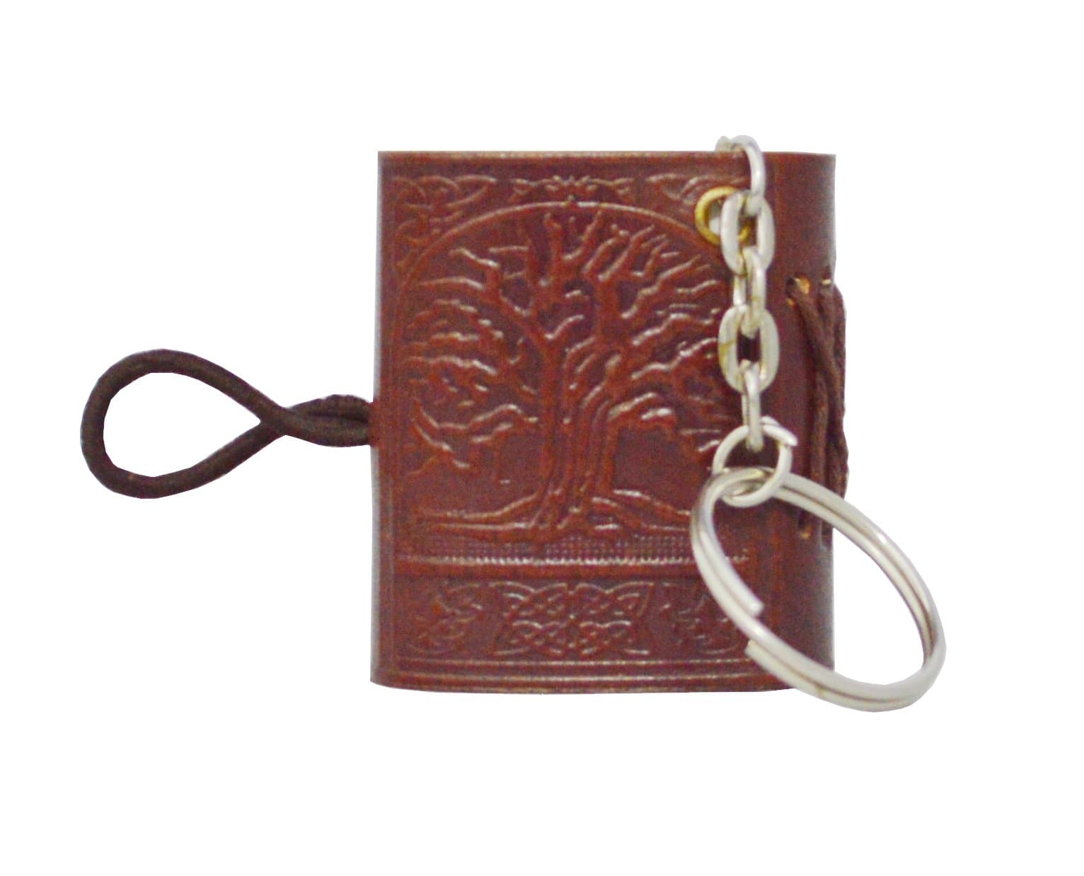 Tree Embossed Vintage Genuine Leather Diary Keychain Novelty Gift Idea Brown Book Keychain, Mini Diary with Keychain, Journal Gift