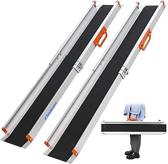Ruedamann 7FT x 8.3" Adjustable Wheelchair Ramp with Handle, Telescoping Portable Wheelchair Ramp for Home Steps, 600lbs Capacity, Non-Skid Lightweight Scooter Ramp for Van, MPV, Caravan 2Pcs